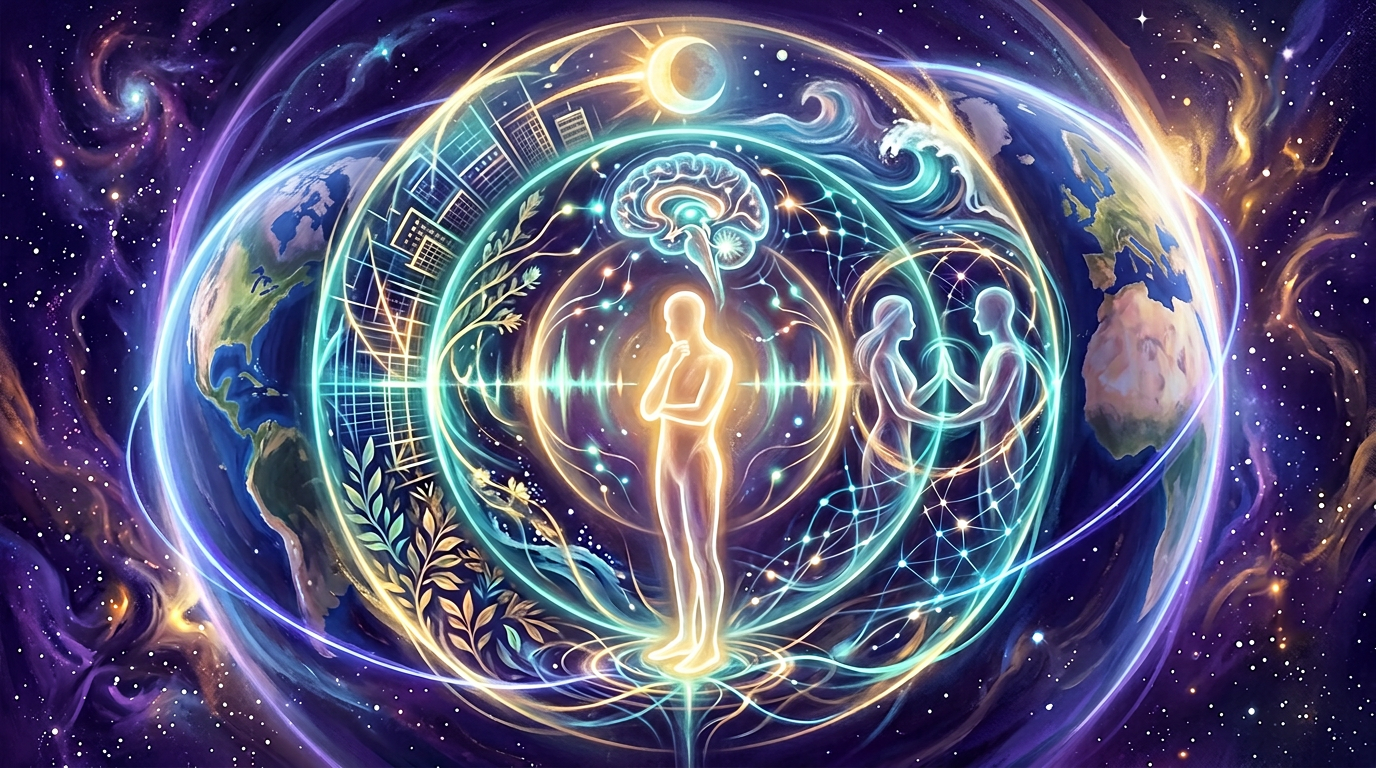 Human awareness layers &mdash; body, relationship, city, civilization