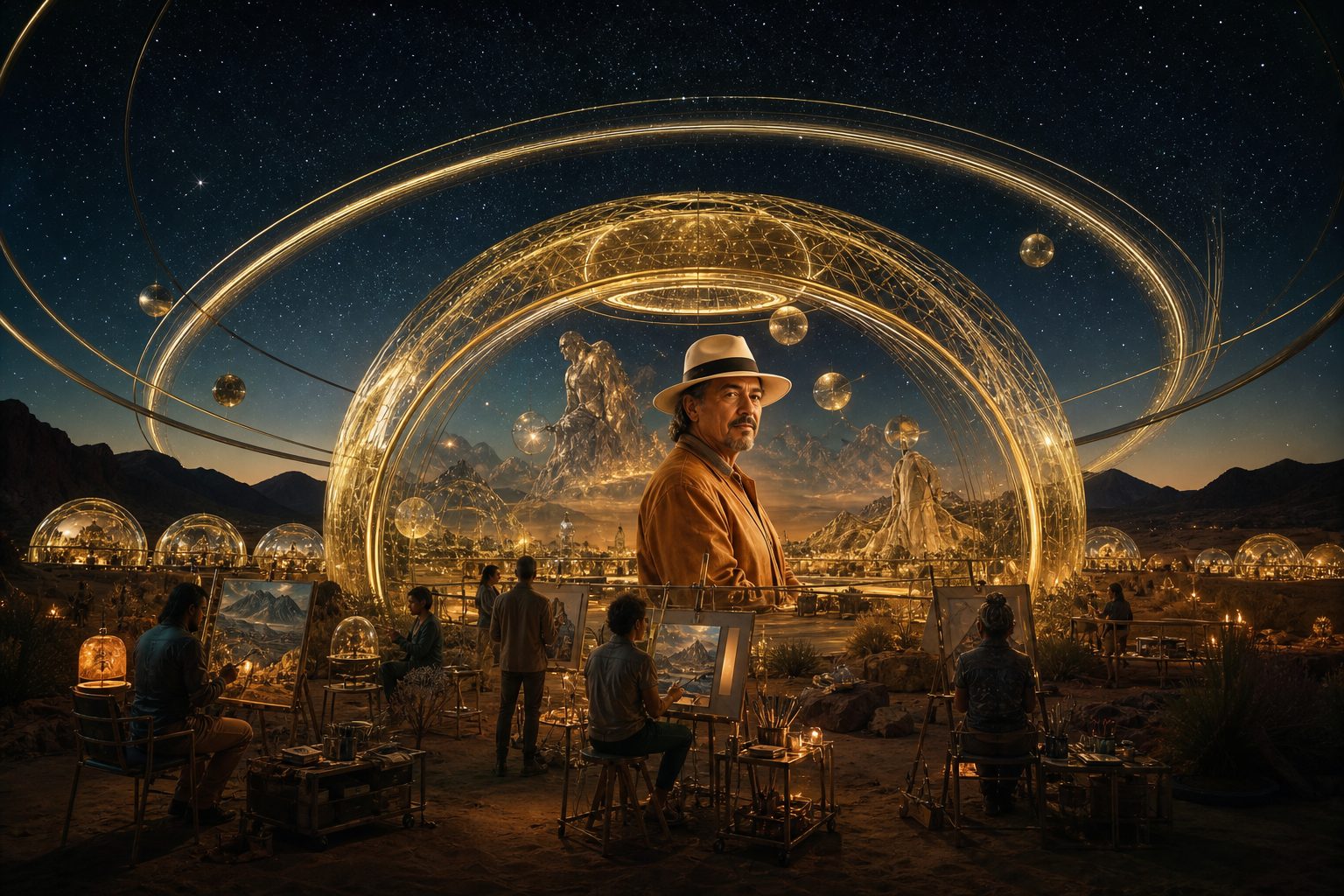 Nested gold domes at night. Omniversal Canvas exhibit key art.