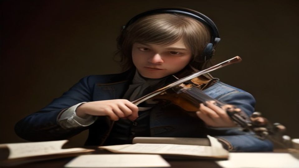 Violin instrument with J.S. Bach conducting — The Shift at Front Desk