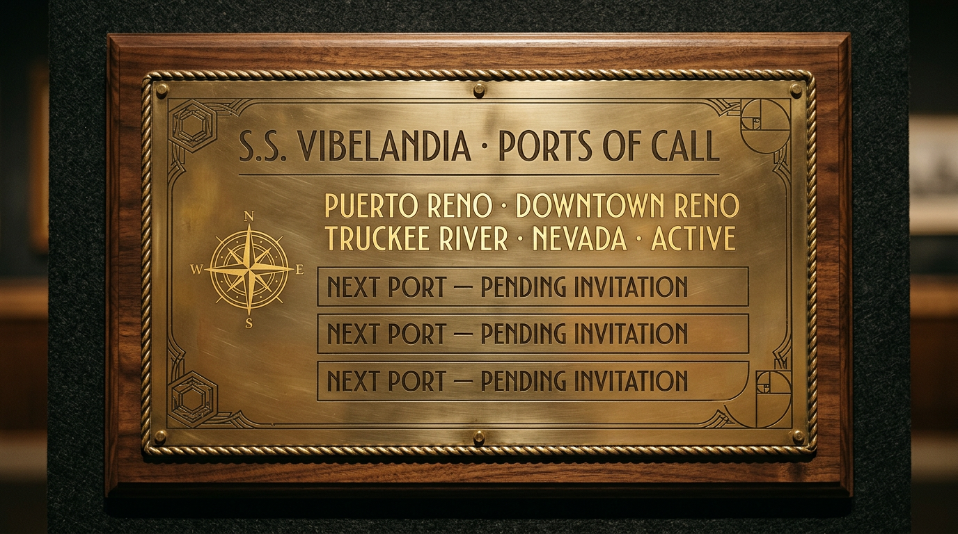 Brass-style ports of call manifest graphic.