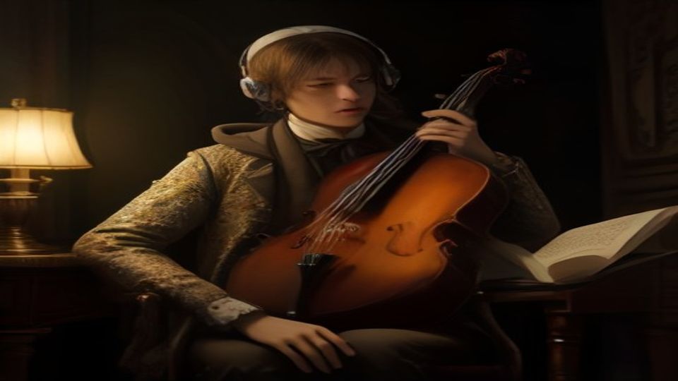 Cello instrument with J.S. Bach conducting — deep memory bass