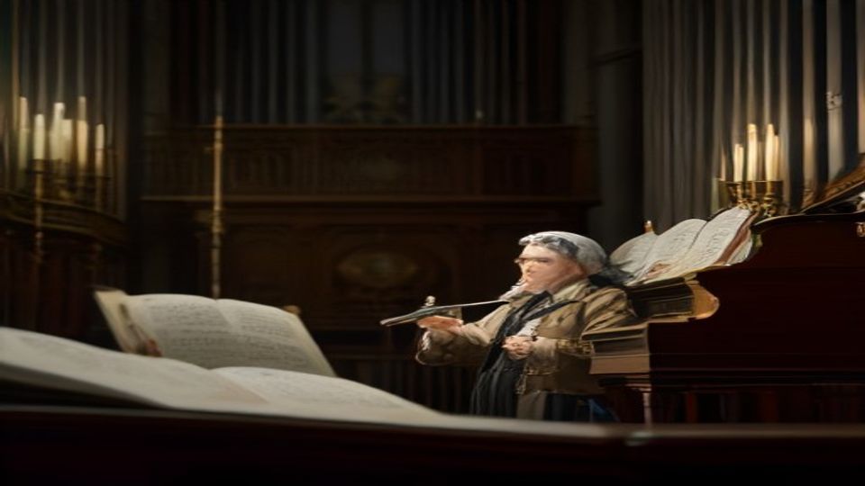 Pipe organ instrument with J.S. Bach conducting — cathedral voicing