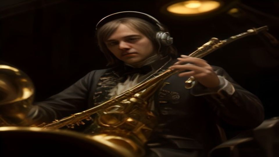 Saxophone with J.S. Bach conducting — tired eyes