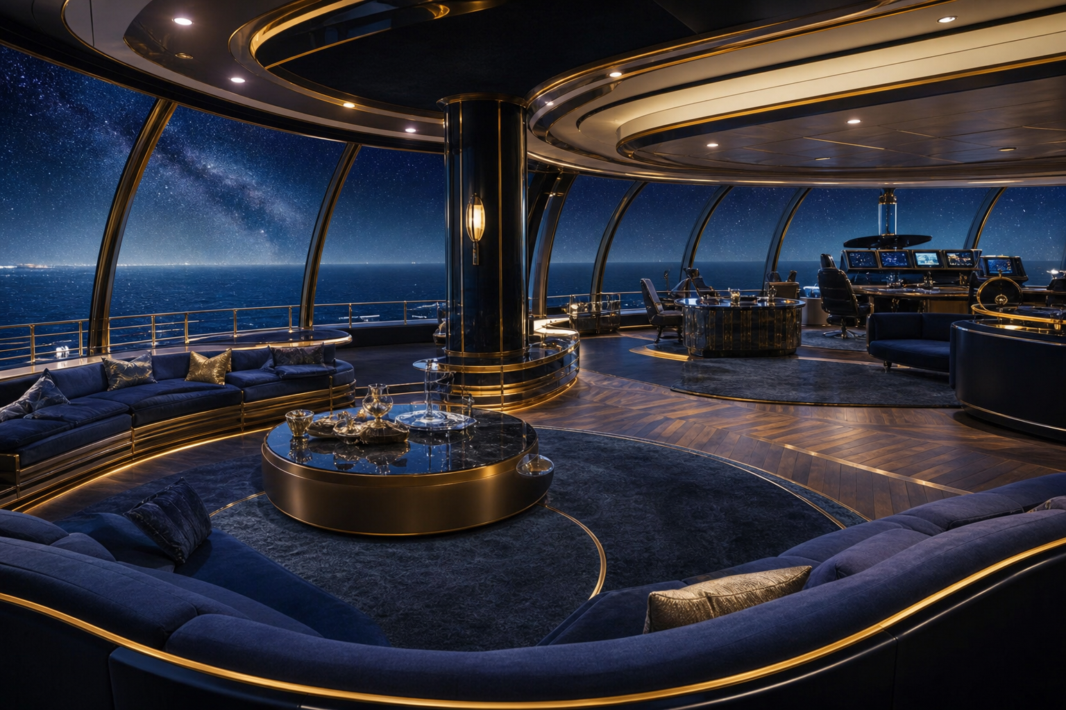 Captain’s Grand Penthouse. 360° Summit lounge and private elevator to every deck.
