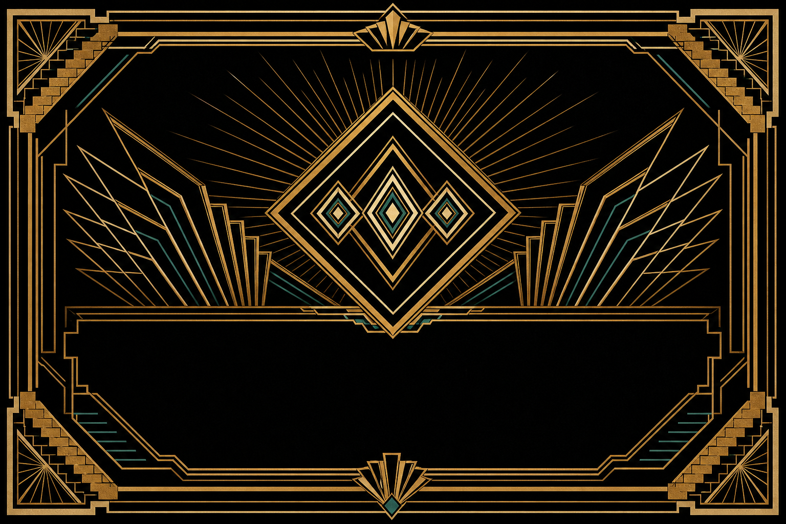 Art Deco Lattice emblem — nested gold diamonds and sunburst frame